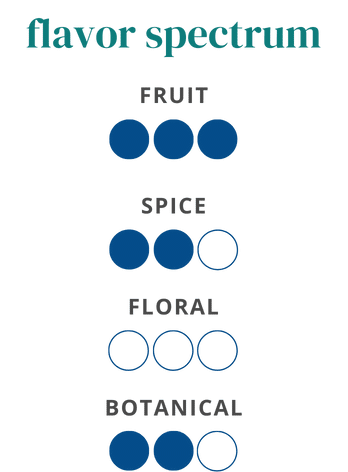 blueberry ginger flavor profile - high fruit, medium spice, medium botanicals