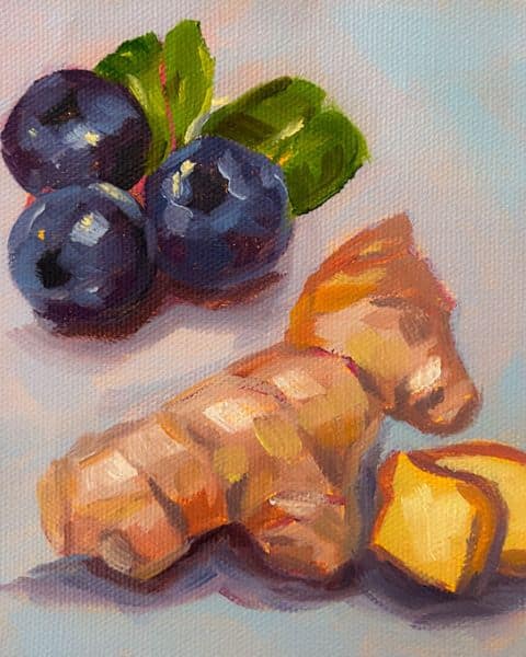 painting of blueberry ginger ingredients