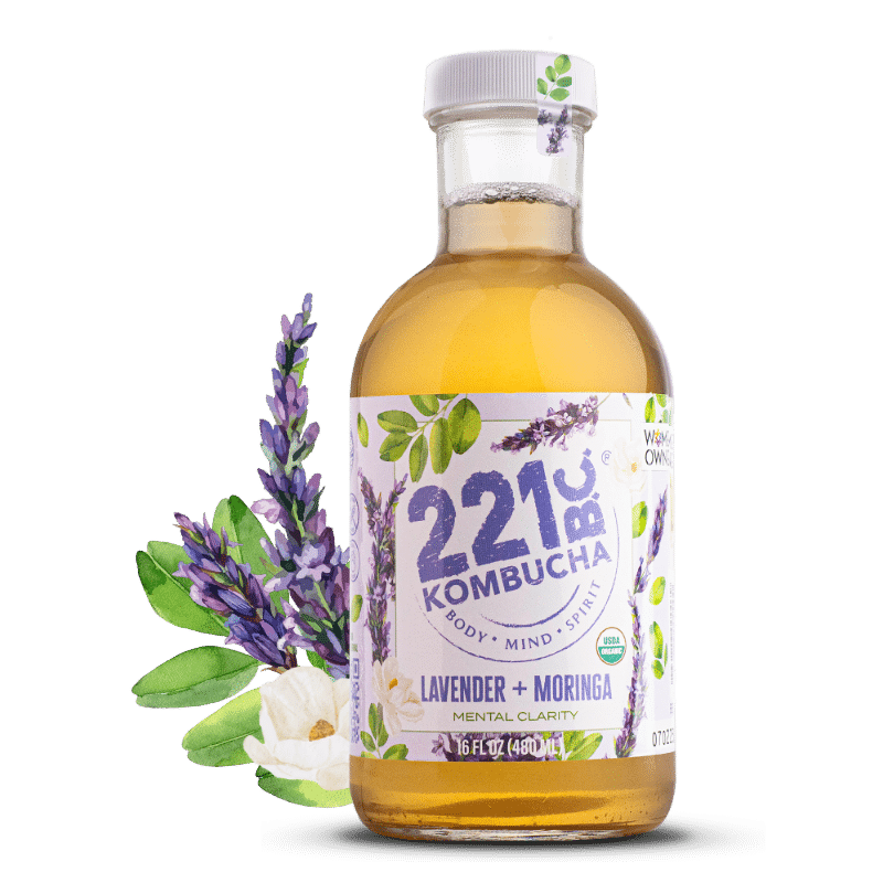 lavender moringa kombucha bottle