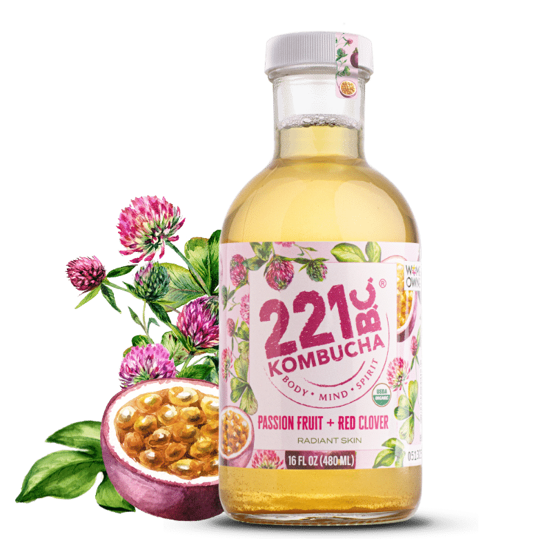 passion fruit red clover kombucha bottle